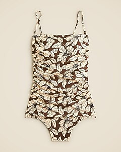 Ruched bandeau one-piece swimsuit in floral | J. Crew US