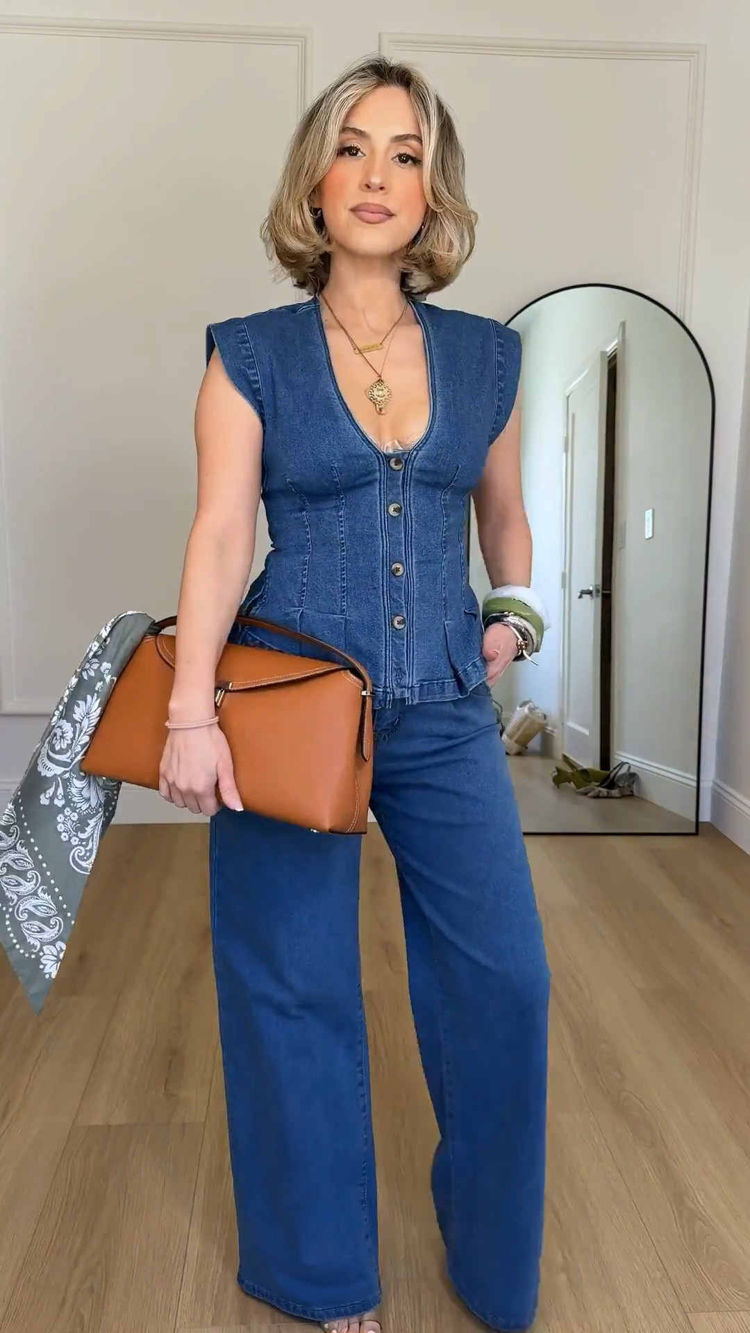 Denim on denim spring ootd 🤗 guys, I cannot stop worrying these Amazon jeans! They’re high-rise, wide leg, incredible stripe, and so flattering 👌🏼 I’m wearing them in a size 4! 

Top is XS 

#LTKootd #LTKgrwm #LTKPetite