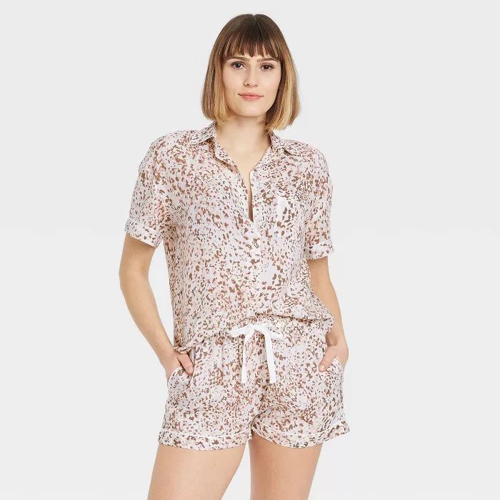 Women's Leopard Print Simply Cool Short Sleeve Button-Up Shirt - Stars Above™ Cream | Target