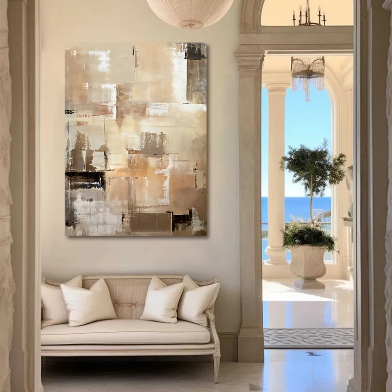 Impressionist Painting Abstract Cream Beige Painting on Canvas Abstract Living Room Painting Mode... | Etsy (US)