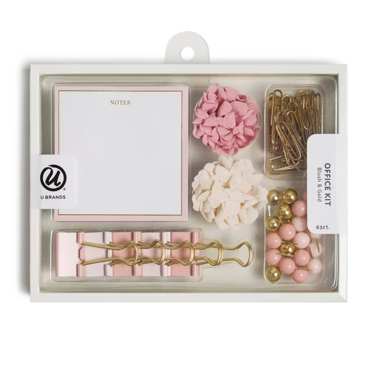 U Brands 63ct Office Accessories Kit with Sticky Notepad - Blush & Gold | Target