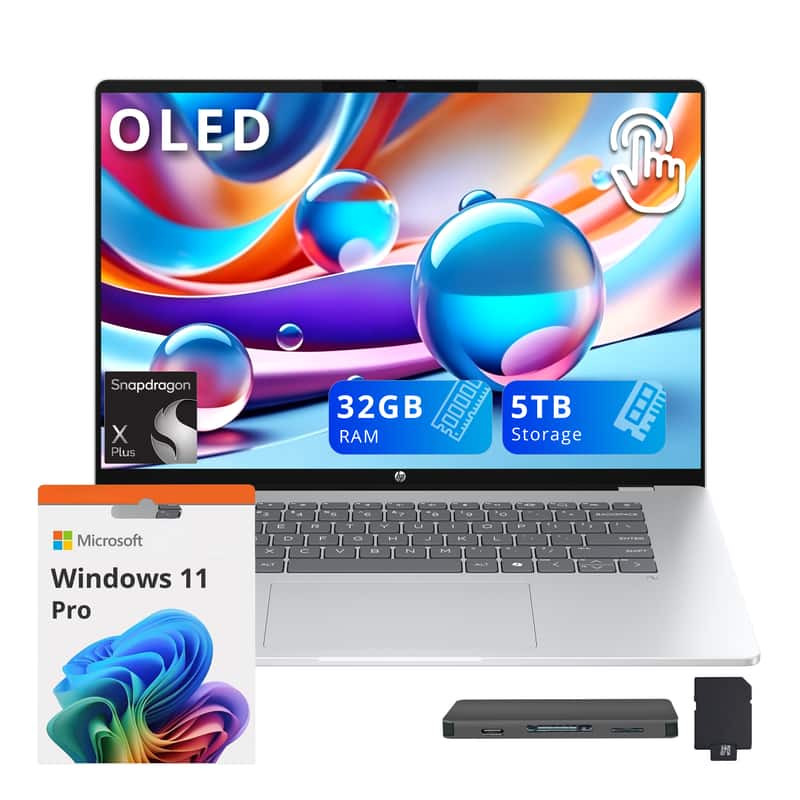 HP - Upgraded - OmniBook 5 16" 2K Touch Laptop,Snapdragon X Plus,32GB RAM,4TB SSD+1TB Dock Set,Backlit KB,Copilot+ PC,Win11Pro - Silver | Best Buy U.S.