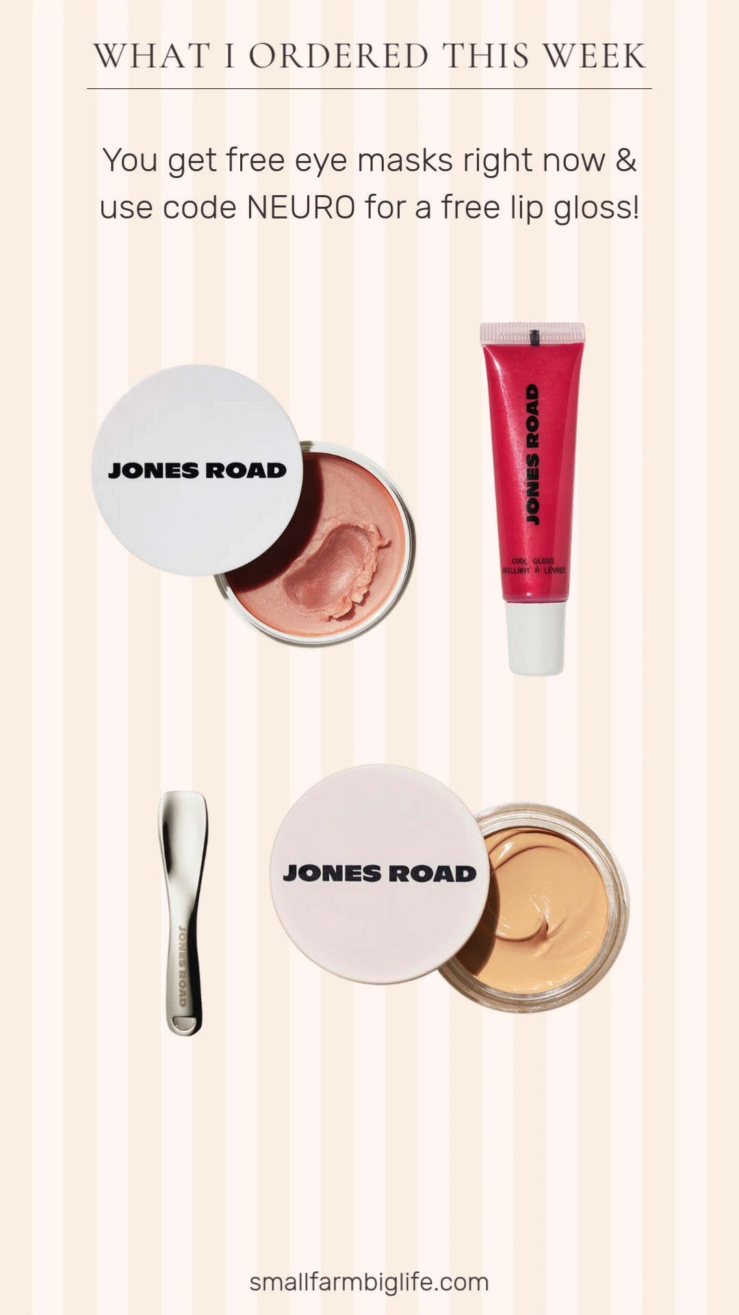 Have you been constantly served ads for Jones Road on Instagram lately too? I finally gave in and placed an order. Use the code NEURO to get a free full size lip gloss. They are also giving away free forever eye masks with orders. There's also free shipping on orders over $85. I will show you what I got in person as soon as it gets here but don't miss out on the free lip gloss code! 

 #LTKOver40 #LTKFindsUnder50 #LTKBeauty