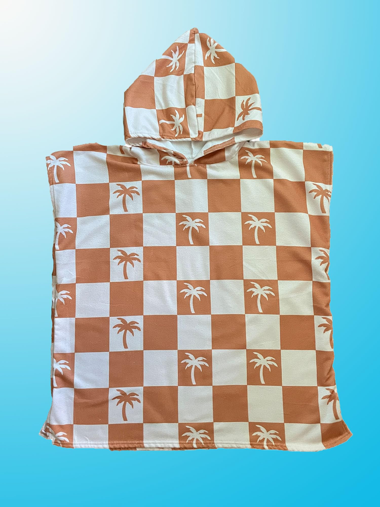 Kids Hooded Towel Poncho - Kids Beach Poncho - Kids Surf Poncho - Kids Pool Towel - Kids Beach Towel - Swim Coverup For Kids - Kids Beach Towel Poncho (Sand Checkered Palm Trees) | Amazon (US)