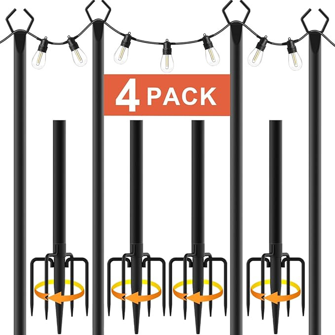 10Ft String Light Poles 4 Pack,Light Poles for Outside Lights,Outdoor with Fence Brackets Hanging... | Amazon (US)