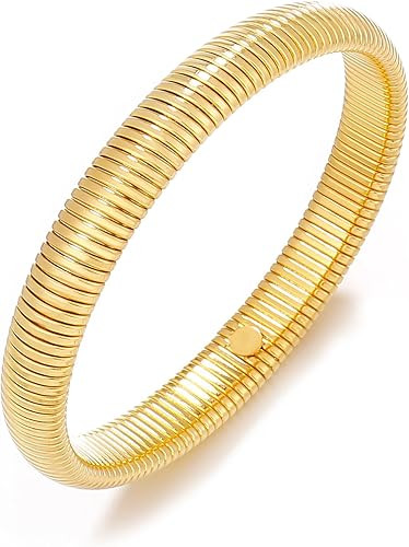 CONRAN KREMIX Gold Chunky Bangle Waterproof Bracelets for Women 14K Real Gold Filled Stainless St... | Amazon (US)