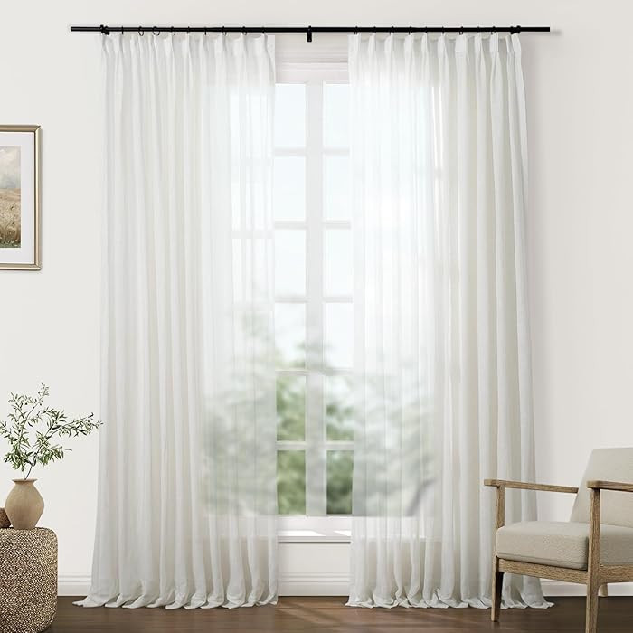 TWOPAGES Natural Linen Textured Sheer Curtains 102 Inches Long Pinch Pleat Drapes for Living Room... | Amazon (US)
