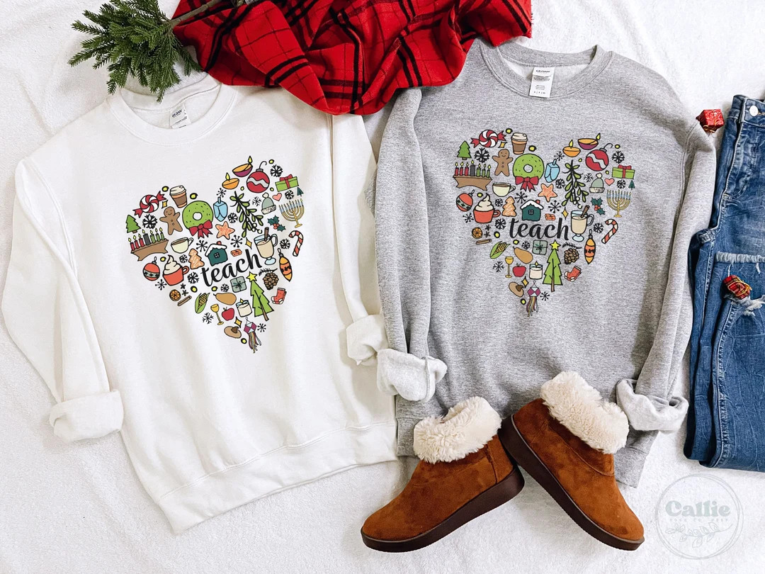 Teach Holiday Doodles Unisex Crew Neck Sweatshirt Teacher - Etsy | Etsy (US)
