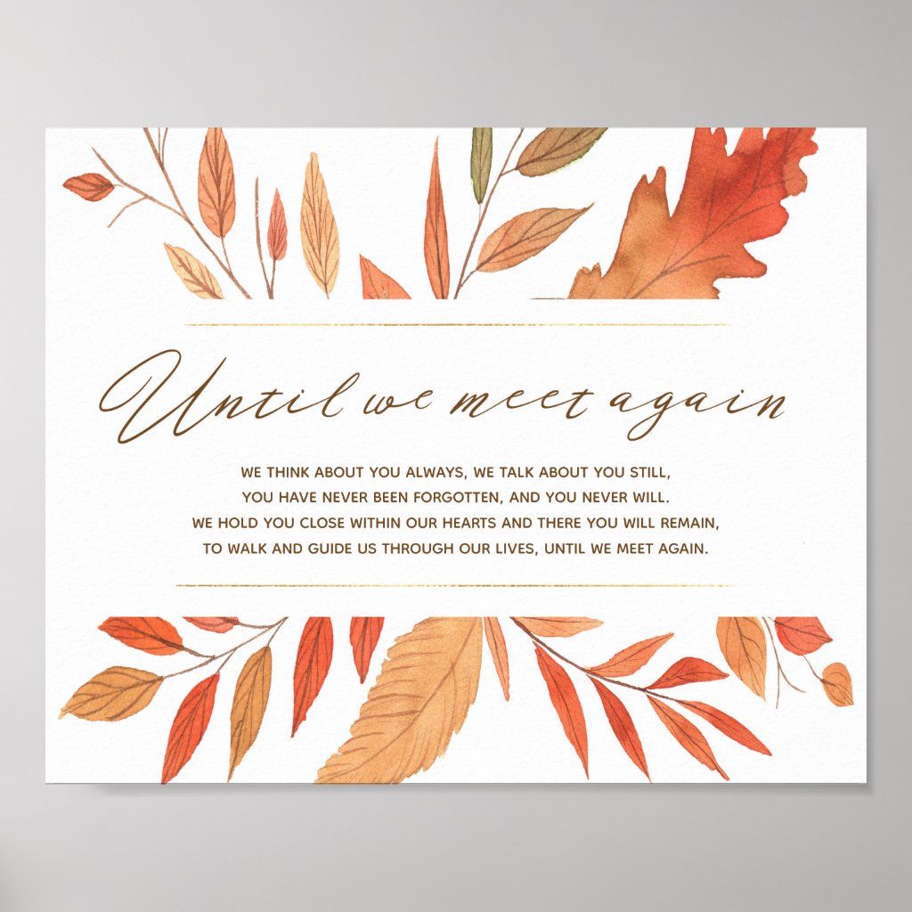 Watercolor Leaves Fall Wedding Poem Memorial Sign | Zazzle