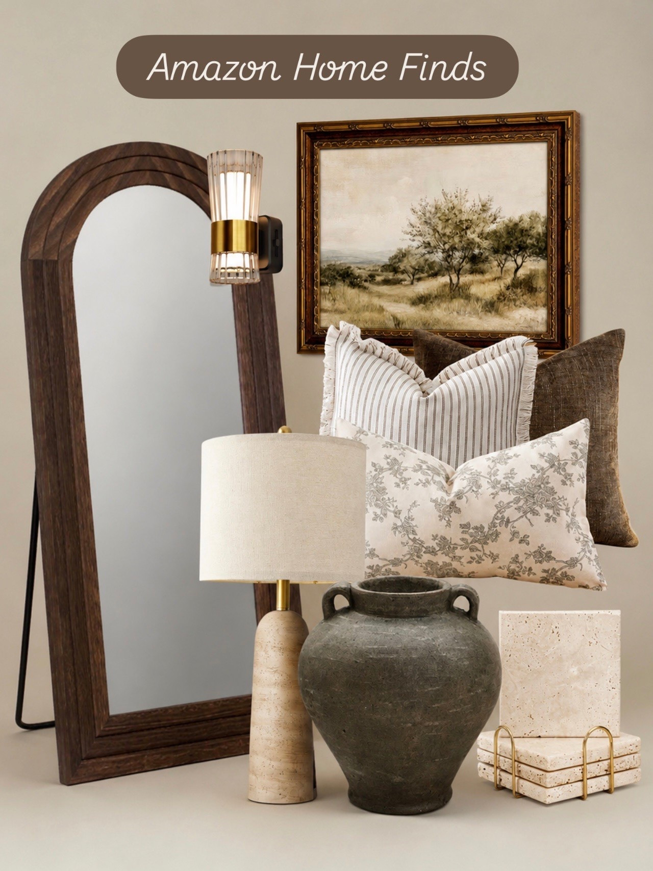 Amazon Home Finds That Feel Collected + Cozy

Follow @farmtotablecreations on Instagram for more cozy neutral home inspiration and affordable finds 🤍

These Amazon home finds instantly elevated this space with warmth, texture, and timeless character. From the oversized wood mirror to the vintage-inspired artwork and layered neutral pillows, these pieces make creating a cozy, designer-inspired home feel effortless. I especially love how the darker wood tones add depth while still keeping everything soft and neutral. ✨

#amazonhome #homedecor #throwpillows #tablelamp #wallart

#LTKHome #LTKSaleAlert