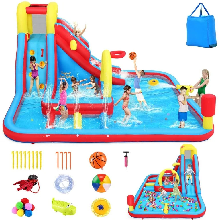 Adnoom Water Slide with Small Obstacle Course, Kids Bounce House with Dual Pools, Slide, Basketba... | Walmart (US)