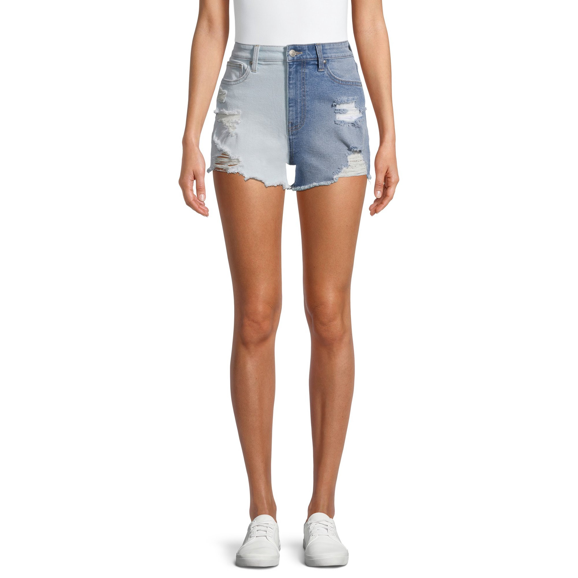 No Boundaries Juniors' Super High Rise Curvy Destructed Mom Shorts | Walmart (US)