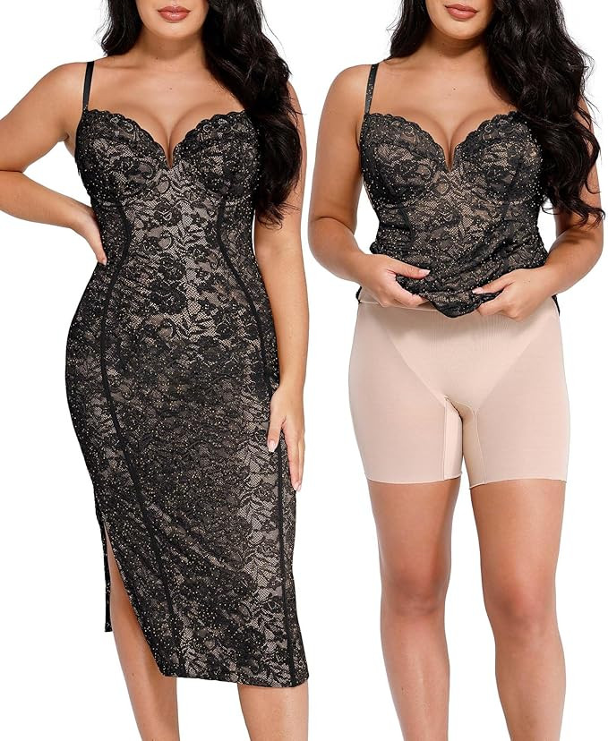 Popilush Fall Cocktail Dresses for Women Dress | Lace Corset, Built in Shapewear, Deep V Neck, Si... | Amazon (US)