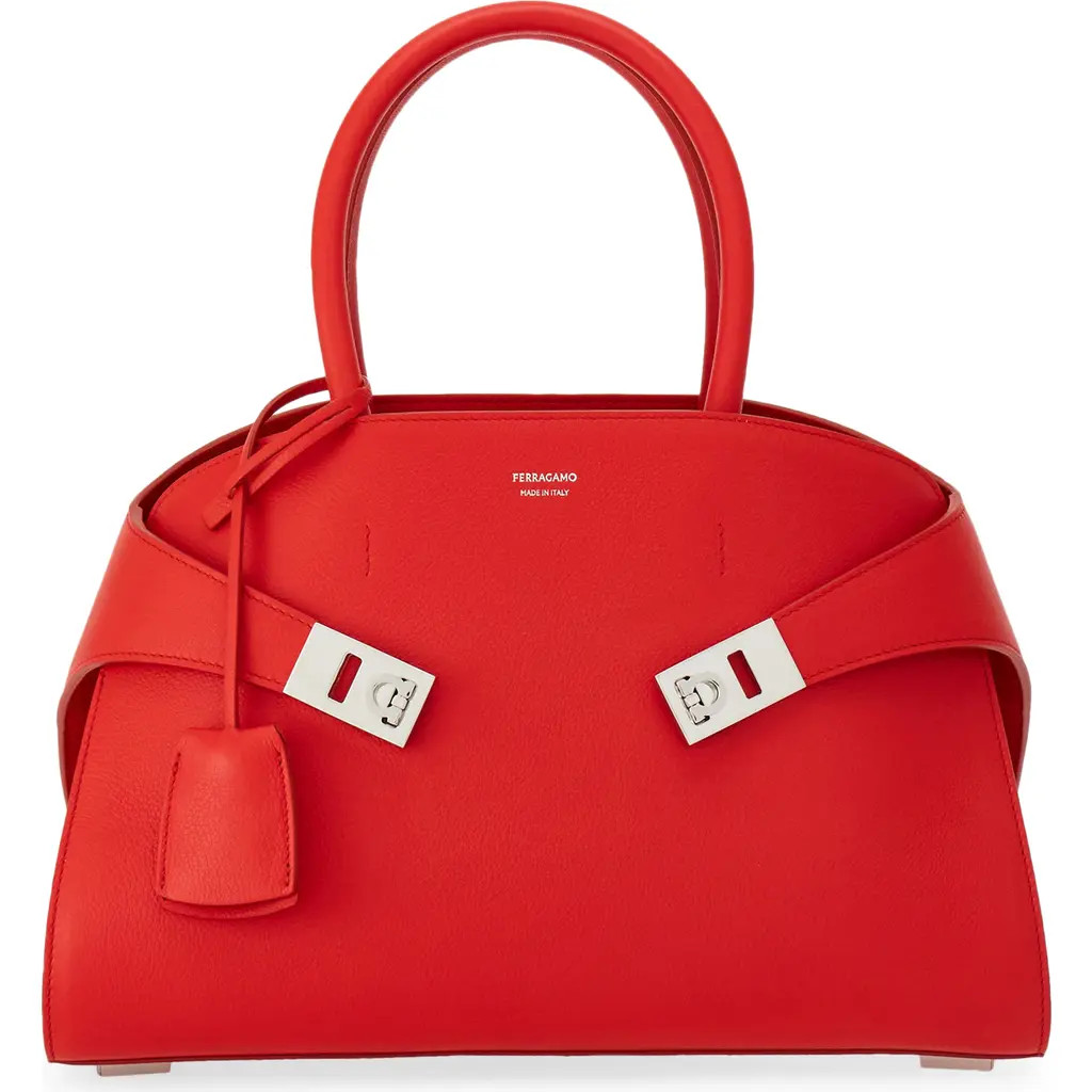 FERRAGAMO Hug Small Leather Top Handle Bag in Flame Red at Nordstrom | Nordstrom