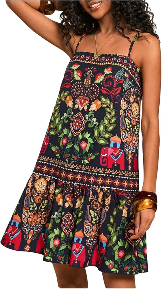 Floerns Women's Sleeveless Cami Dress Floral Flounce Hem Summer Short Dresses | Amazon (US)