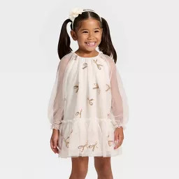 Toddler Girls' Bows Tulle Dress - Cat & Jack™ Cream 4T | Target