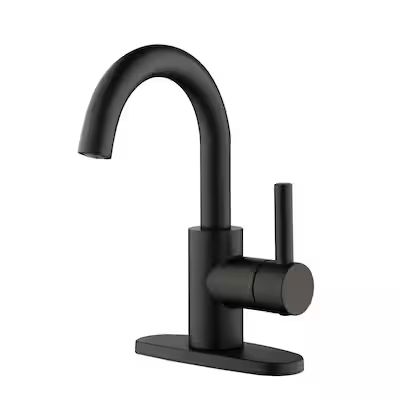 allen + roth  Harlow Matte Black 1-Handle 4-in centerset WaterSense Bathroom Sink Faucet with Dr... | Lowe's