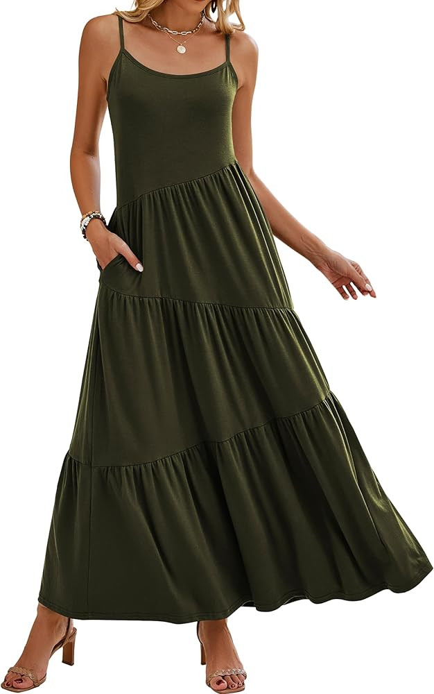 Naggoo Womens Summer Sleeveless Maxi Dresses Casual Beach Spaghetti Strap Long Dress Sundresses | Amazon (US)