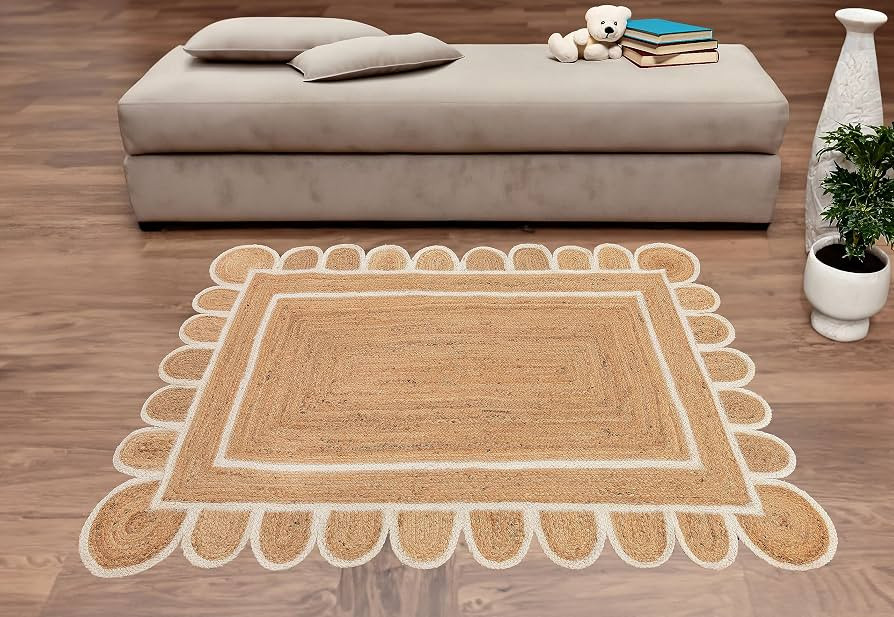 Scalloped Jute Rug 5x7, Seagrass Jute Rug 8x10 for Living Room Area, Jute Runner Rug for Kitchen ... | Amazon (US)