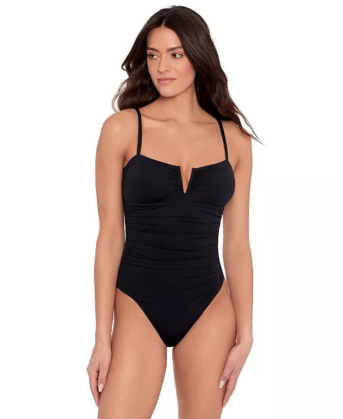 Lauren Ralph Lauren Women's V-Wire Over-The-Shoulder One-Piece Swimsuit - Macy's | Macy's
