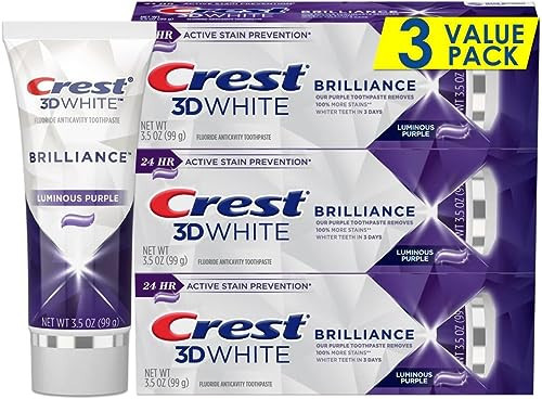 Crest 3D White Brilliance Purple Teeth Whitening Toothpaste - Pack of 3, 3.5 oz Tubes - Anticavity Fluoride Toothpaste -100% More Surface Stain Removal - 24 Hour Active Stain Prevention | Amazon (US)