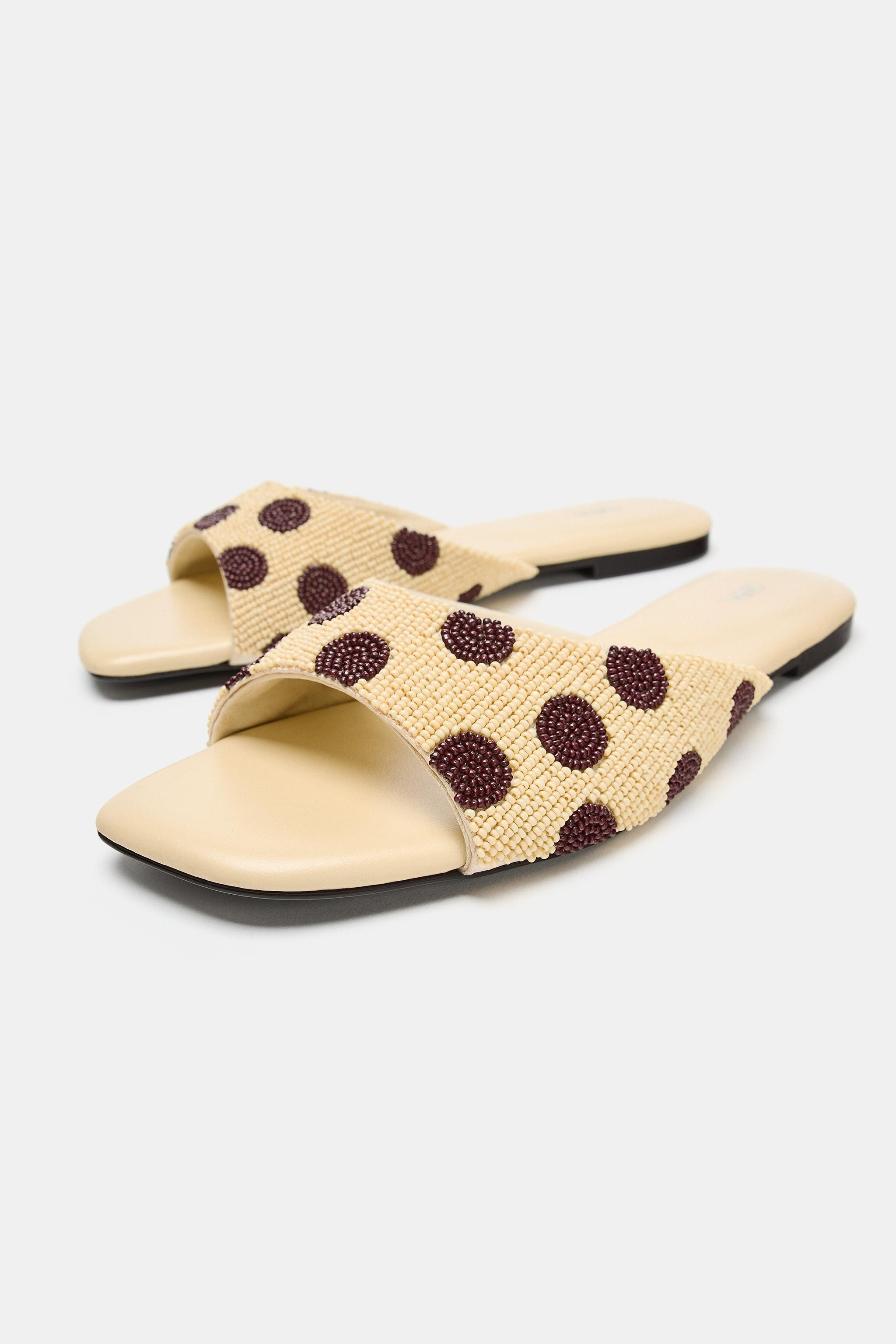 PRINTED BEADED FLAT SANDALS | Zara US