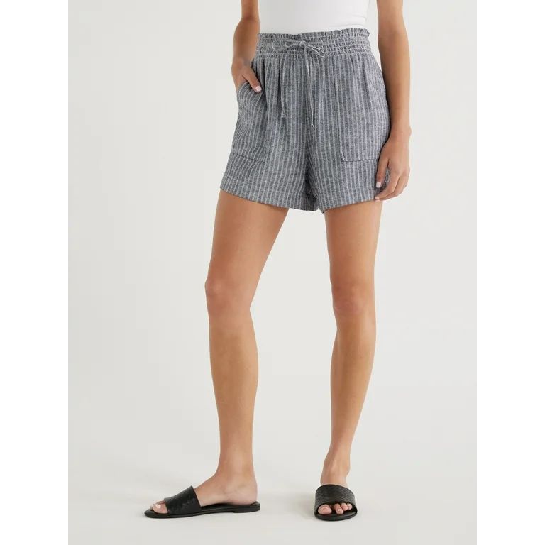 Time and Tru Women's Linen Blend Shorts with Smocked Waist, Sizes XS-XXXL | Walmart (US)