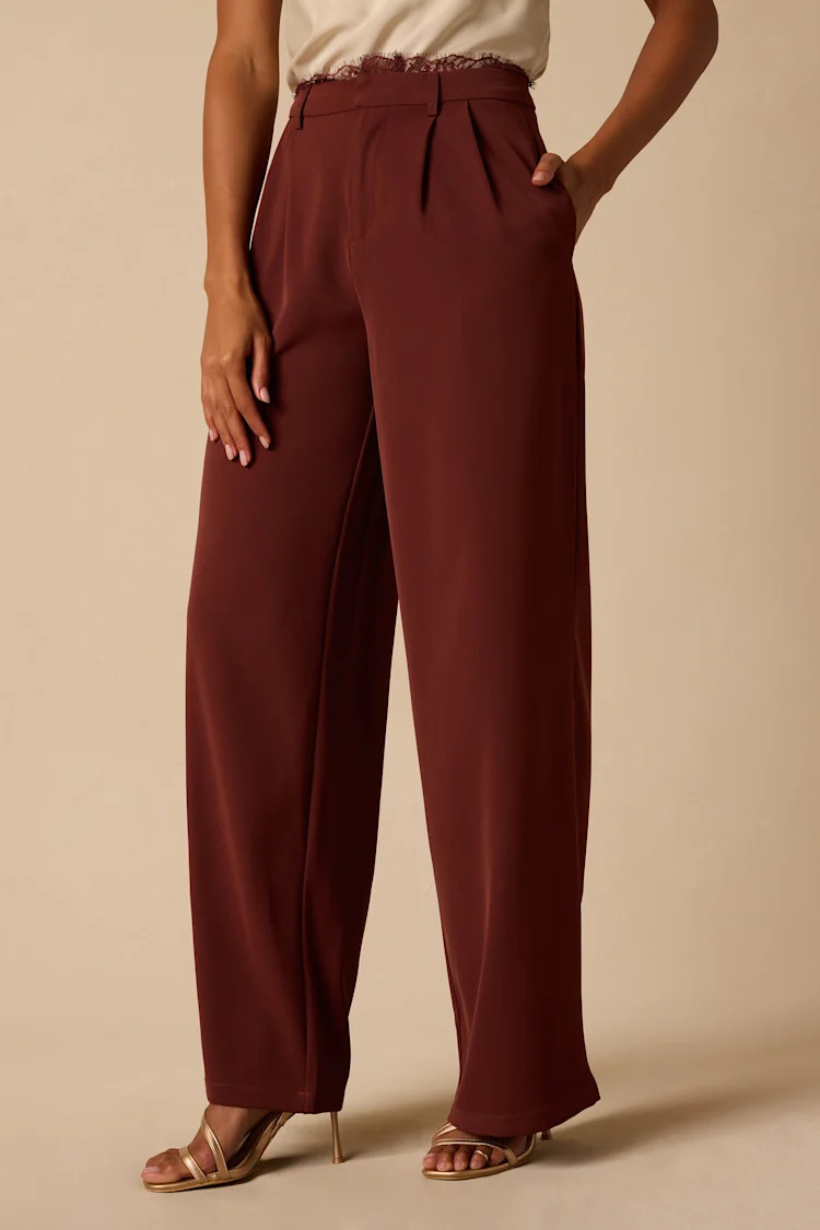 Lea Berry Red Lace Trim Trouser Pants | Lulus