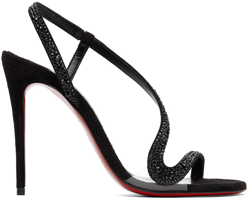 Christian Louboutin Black Rosalie Strass 100 Heeled Sandals | SSENSE