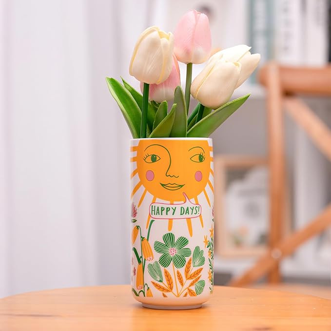 Cute Small Ceramic Flower Vase-Colorful Boho Unique Round Design | Lively Smiley Patterns-Dopamin... | Amazon (US)