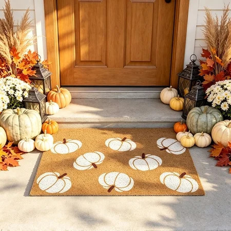 Fall Door Mat Set, Layered Fall Porch Rug with Pumpkin Design, Halloween Door Mat for Front Door Porch Entryway, Neutral Autumn Welcome Rug for Indoor Outdoor Home Decor | Walmart (US)