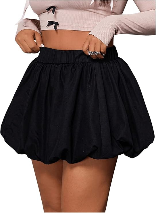 WDIRARA Women's Plus Size Solid Bubble Mini Skirt High Waist Ruffle Hem Skirts | Amazon (US)