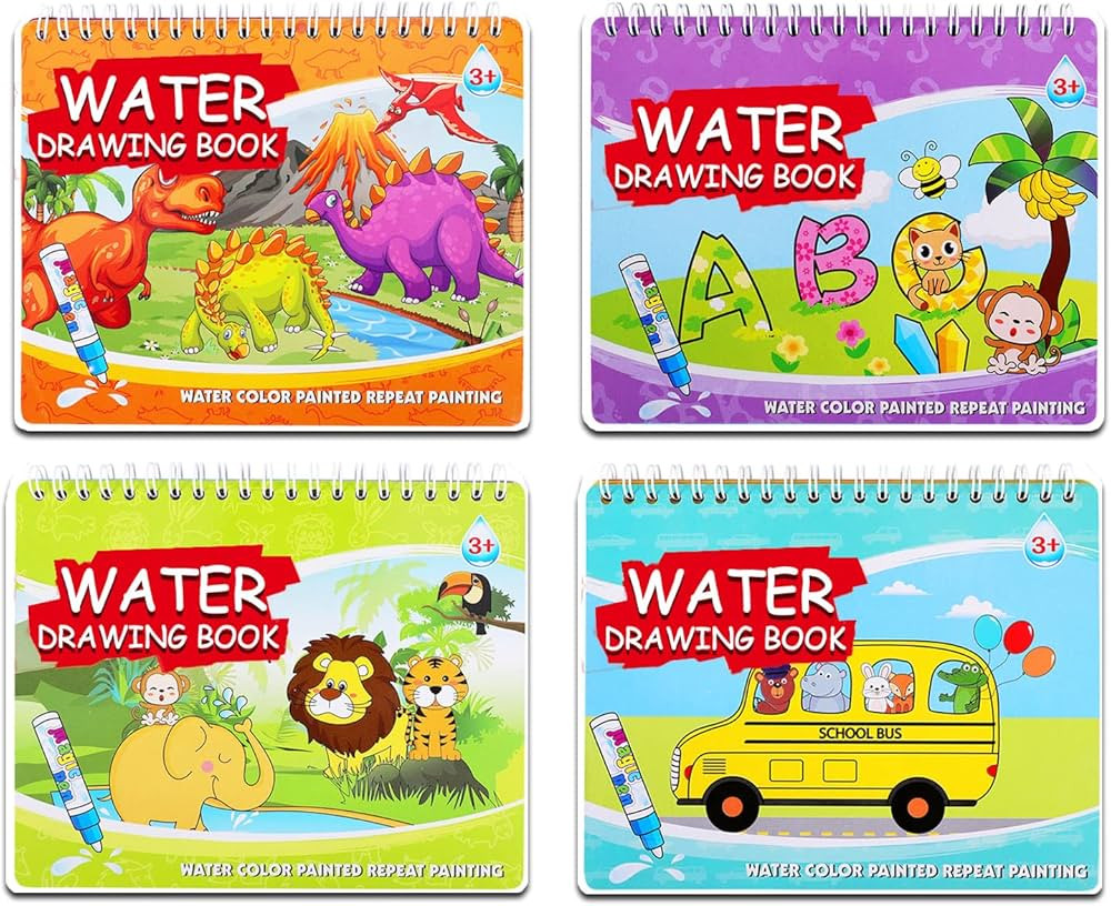 4 Pack Water Drawing Book,Water Coloring & Doodle Book,Reusable Water Reveal Activity Books for K... | Amazon (US)
