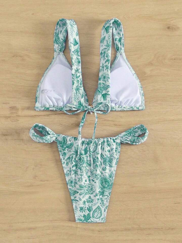 SHEIN Swim Women's Floral Printed Two-Piece Swimsuit Set, Bikini Outfit Beach Swimwear Bathing Su... | SHEIN