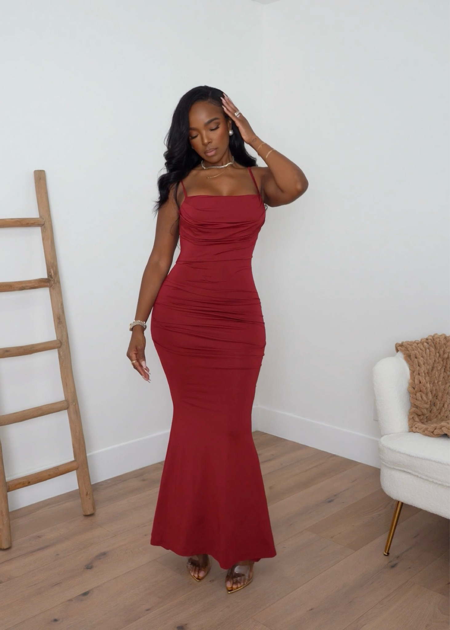 Beautiful red holiday dress maxi love the mermaid flare out effect 

|•Size small I’m 5’4 | 140lbs | 36D -27 -40  IG & YT: kirasfashionfinds TT: kiraabboud•|

#LTKHoliday