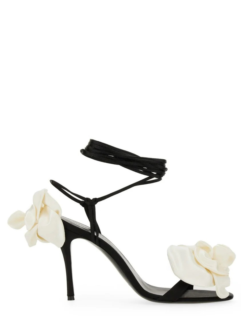 Black High-Heeled Sandals With Floral Detail | Shop Simon