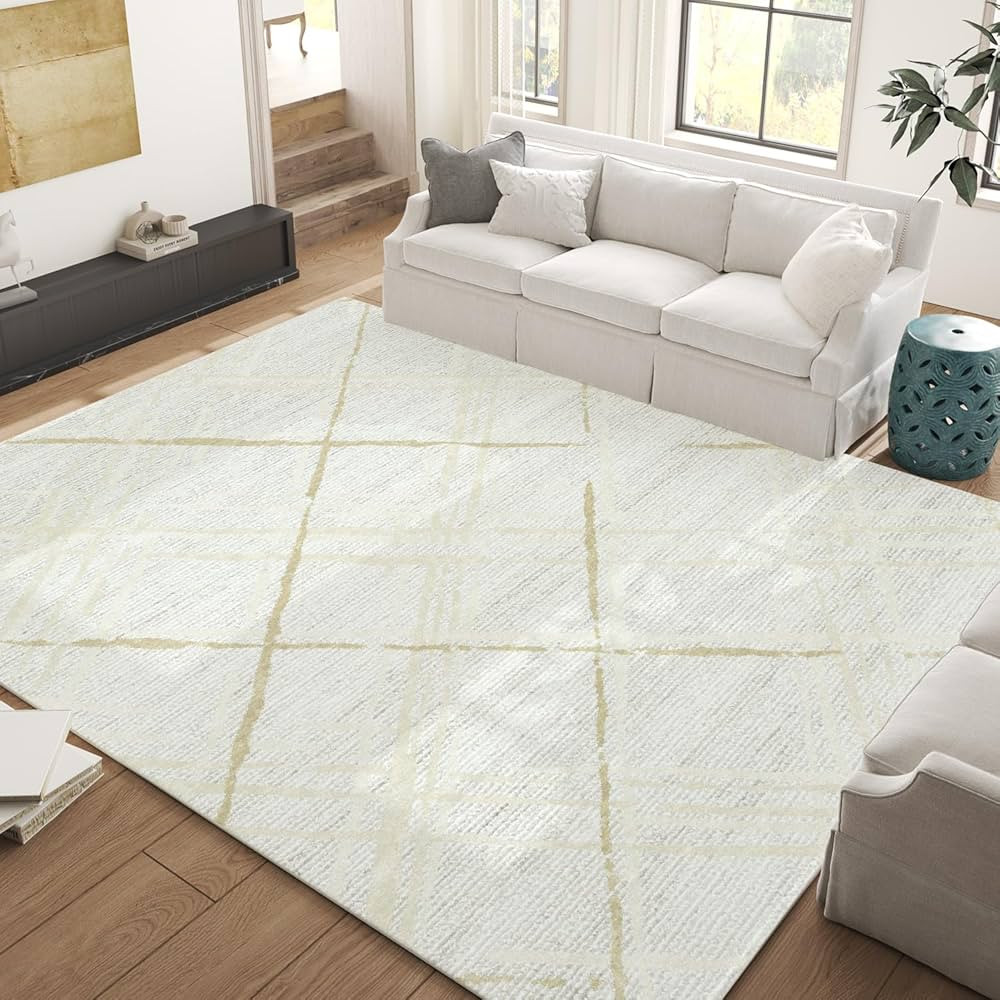 jinchan Area Rug 6x9 Modern Washable Rug Abstract Rug Geometric Grid Non Slip Accent Rug Thin Rug... | Amazon (US)