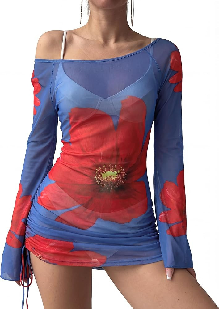 ZAFUL Womens Swimsuit Cover Up Dress Off Shoulder Hollow Coverup Bathing Suit Mesh Swim Beach Dre... | Amazon (US)