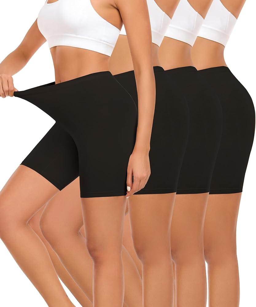 Paquete de 4 pantalones cortos de algodón para mujer, pantalones cortos antirozaduras para debaj... | Amazon (US)