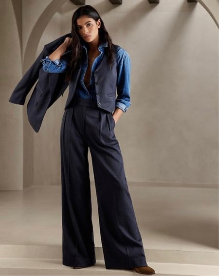 Wide leg pants suit vest denim shirt blazer #suit #pants #spring 

#LTKworkwear #LTKSeasonal #LTKstyletip