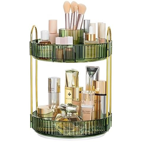 shuang qing Rotating Makeup Organizer for Vanity 2 Tier, High-Capacity Skincare Clear Make Up Sto... | Amazon (US)