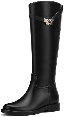 Knee High Boots Women | Tall Riding Faux Leather Low Heel Boots | Round Toe Pull On Wide Calf wit... | Amazon (US)