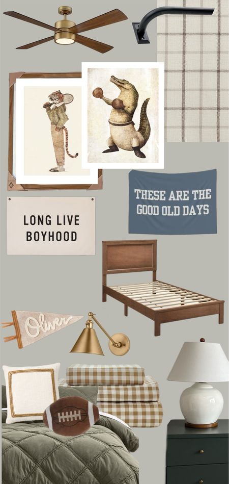 Boys room make over inspo board . I want a rustic / old world /vintage / classic boy vibe. Using navy, olive green, deep gold/mustard, and wood tones 

#LTKhome #LTKfamily #LTKkids