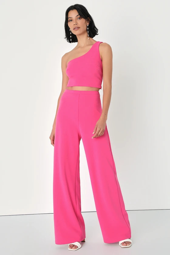 Amor and Beyond Hot Pink One-Shoulder Two-Piece Jumpsuit | Lulus