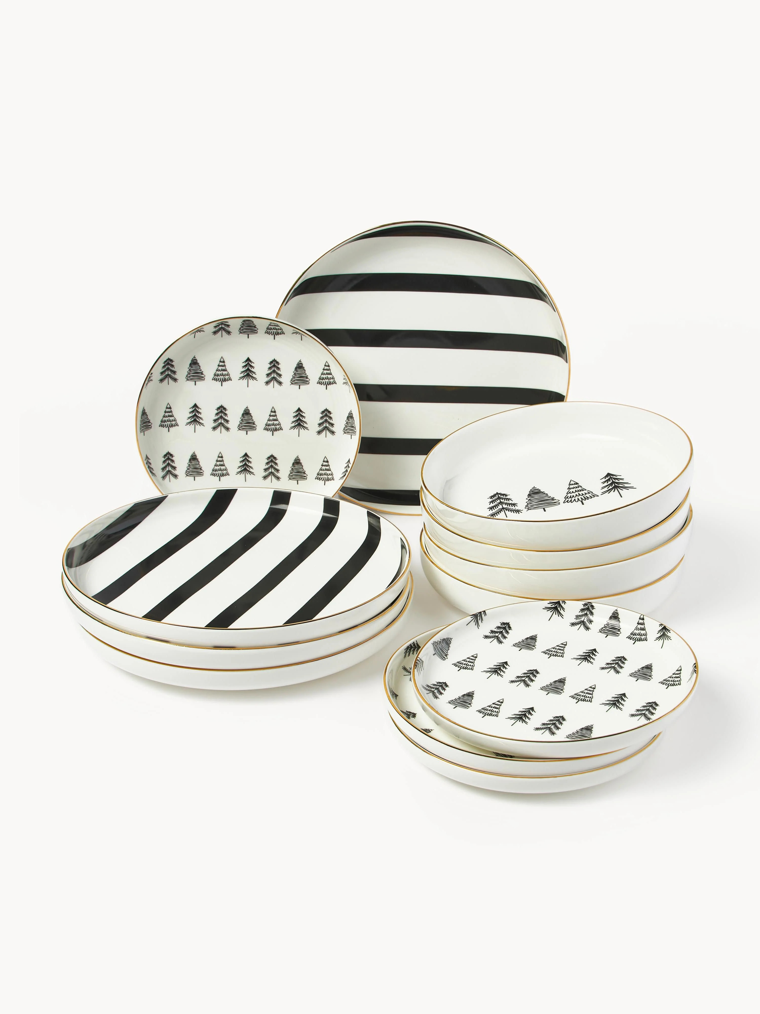 Handgemachtes Porzellan-Geschirr-Set Lumi, 4 Personen, 12er-Set | Westwing EU