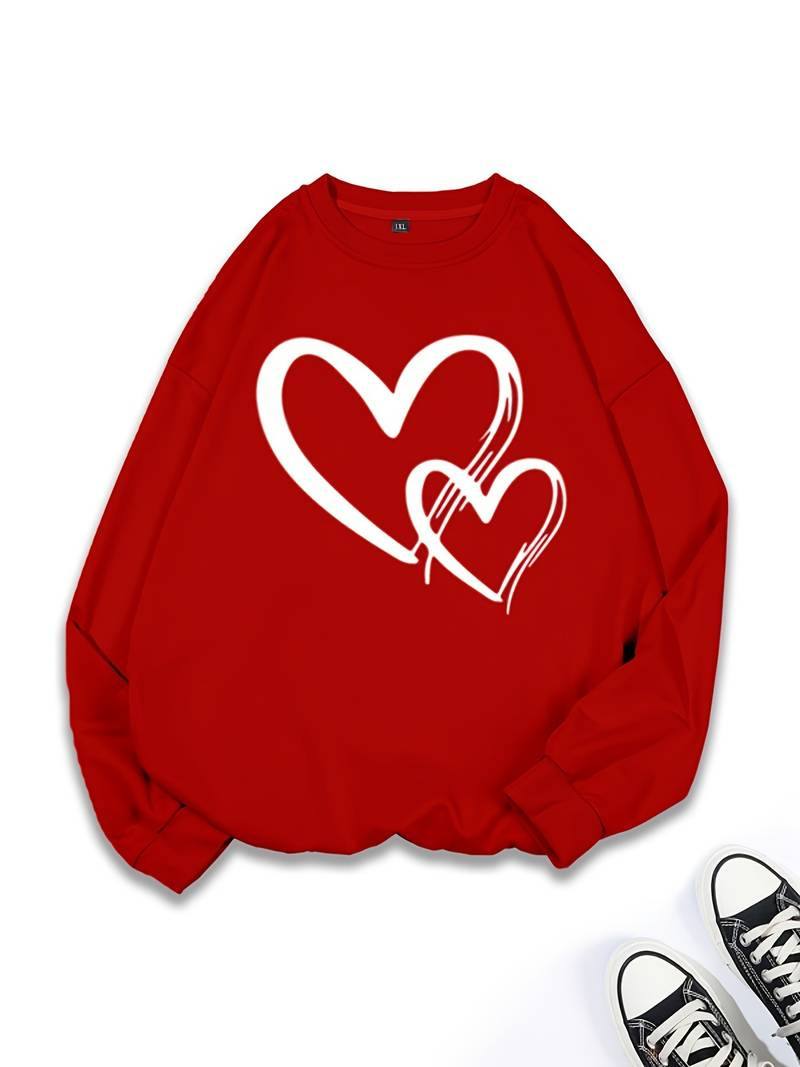 Plus Size Heart Print Sweatshirt Casual Long Sleeve Crew - Temu | Temu Affiliate Program