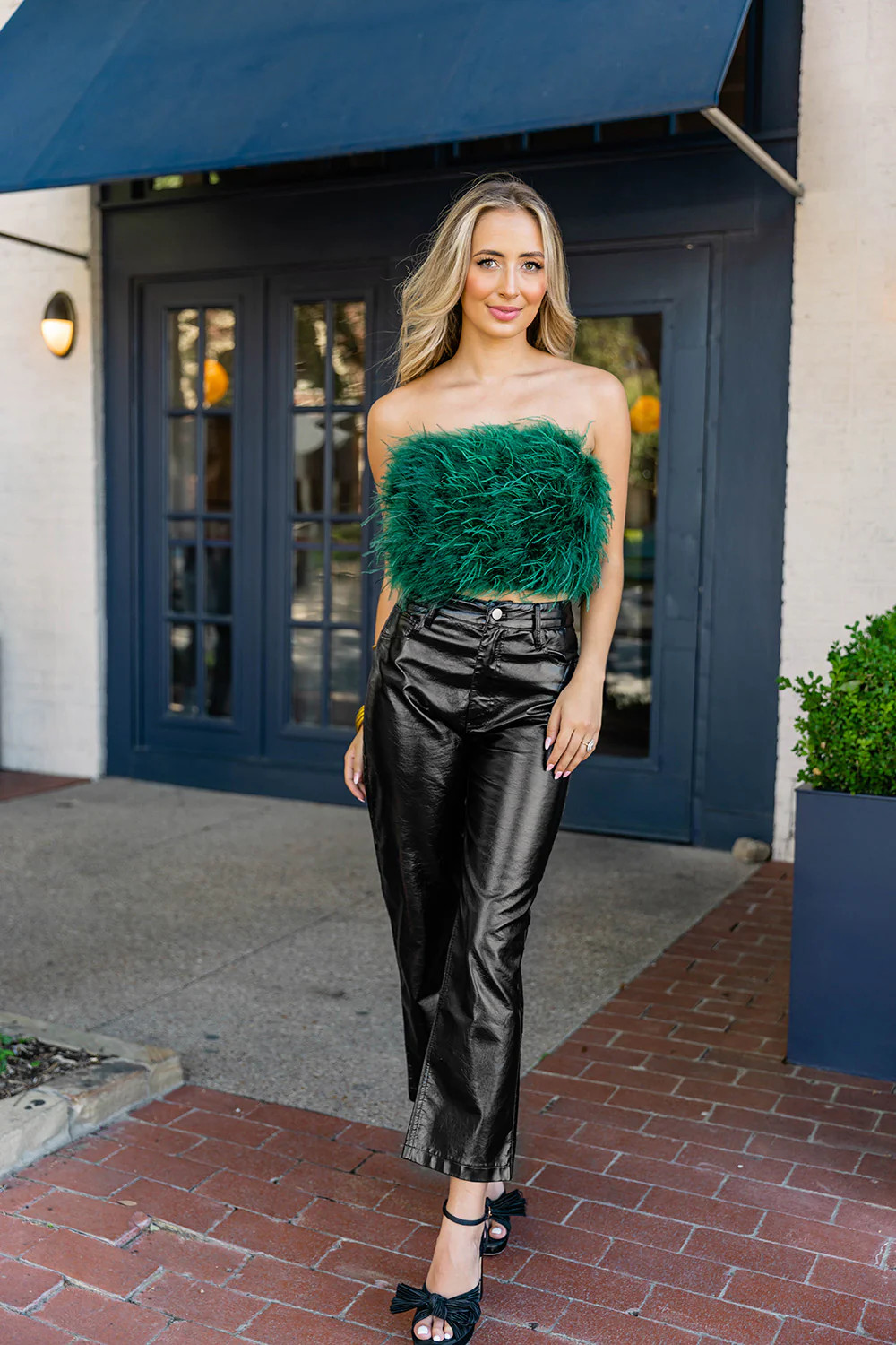 BuddyLove | Fancy Strapless Feather Crop Top | Emerald | BuddyLove