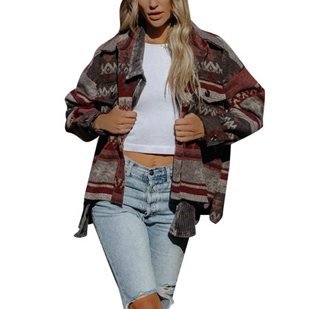 TAIAOJING Jackets For Women Aztec Coat Button Down Collared Shirt Coat Tops With Pockets | Walmart (US)