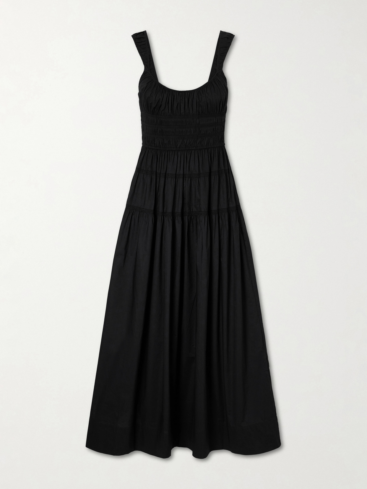 DÔEN - Clover Smocked Organic Cotton-poplin Midi Dress - Black | NET-A-PORTER (US)