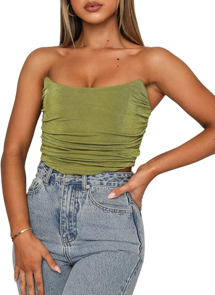 Remidoo Women's Strapless Push Up Bustier Corset Crop Top Bandeau Tube Tops Party Clubwear | Amazon (US)